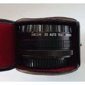 Vintage AMCAM 2x Auto Tele Converter Lens Japan With Case